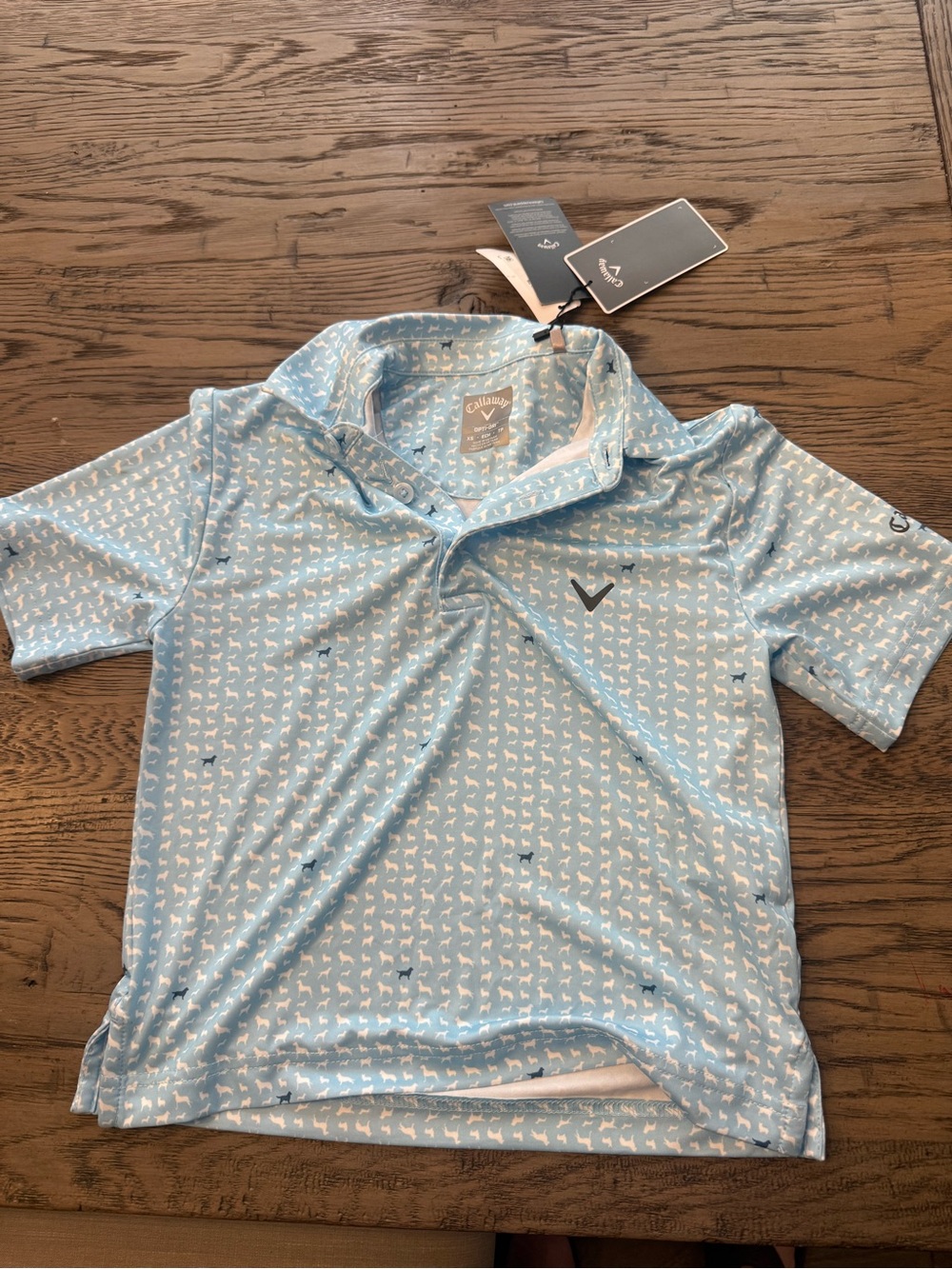 Callaway Light Blue Kids' Polo with Small Dog Print
